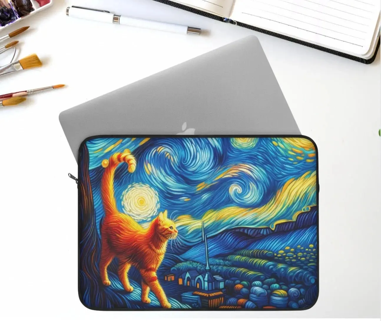 Orange Cat Starry Night - Laptop Sleeve