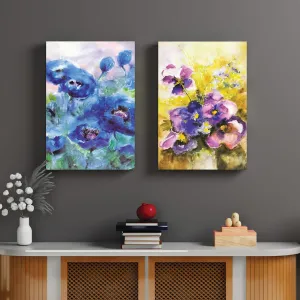 Painting Mantra Stretched Canvas Painting Purple Watercolored Flower for Living Room Decoration, Modern Colorful Aesthetic Home Décor (Set of 2, Size: 16x22 Inch)