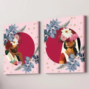 Painting Mantra Stretched On Frame Canvas Painting Modern Boho Indian Couple Art For Living Room, Decorative Home & Wall Décor Abstract Art (Set of 2, Size: 16x22 Inch)