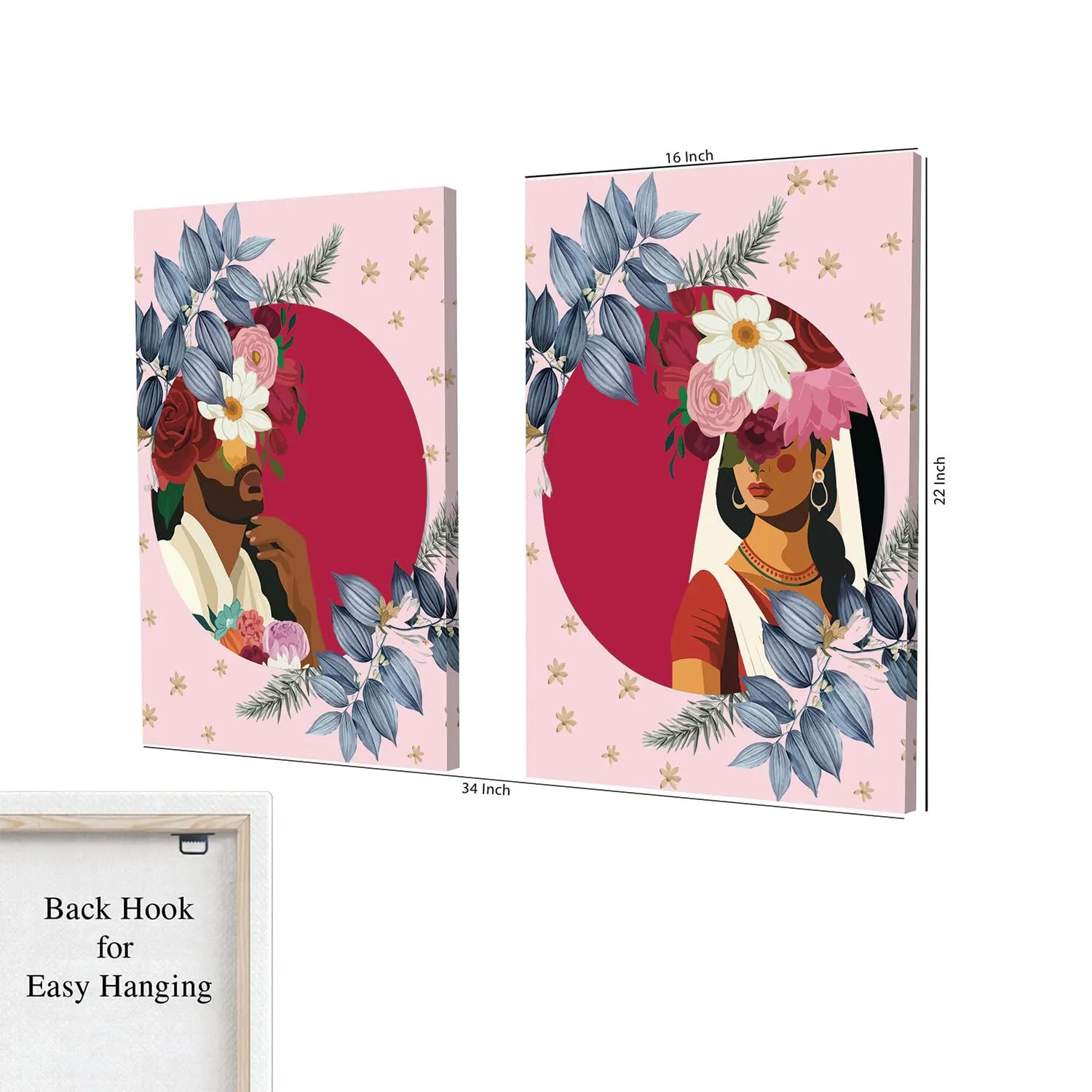Painting Mantra Stretched On Frame Canvas Painting Modern Boho Indian Couple Art For Living Room, Decorative Home & Wall Décor Abstract Art (Set of 2, Size: 16x22 Inch)