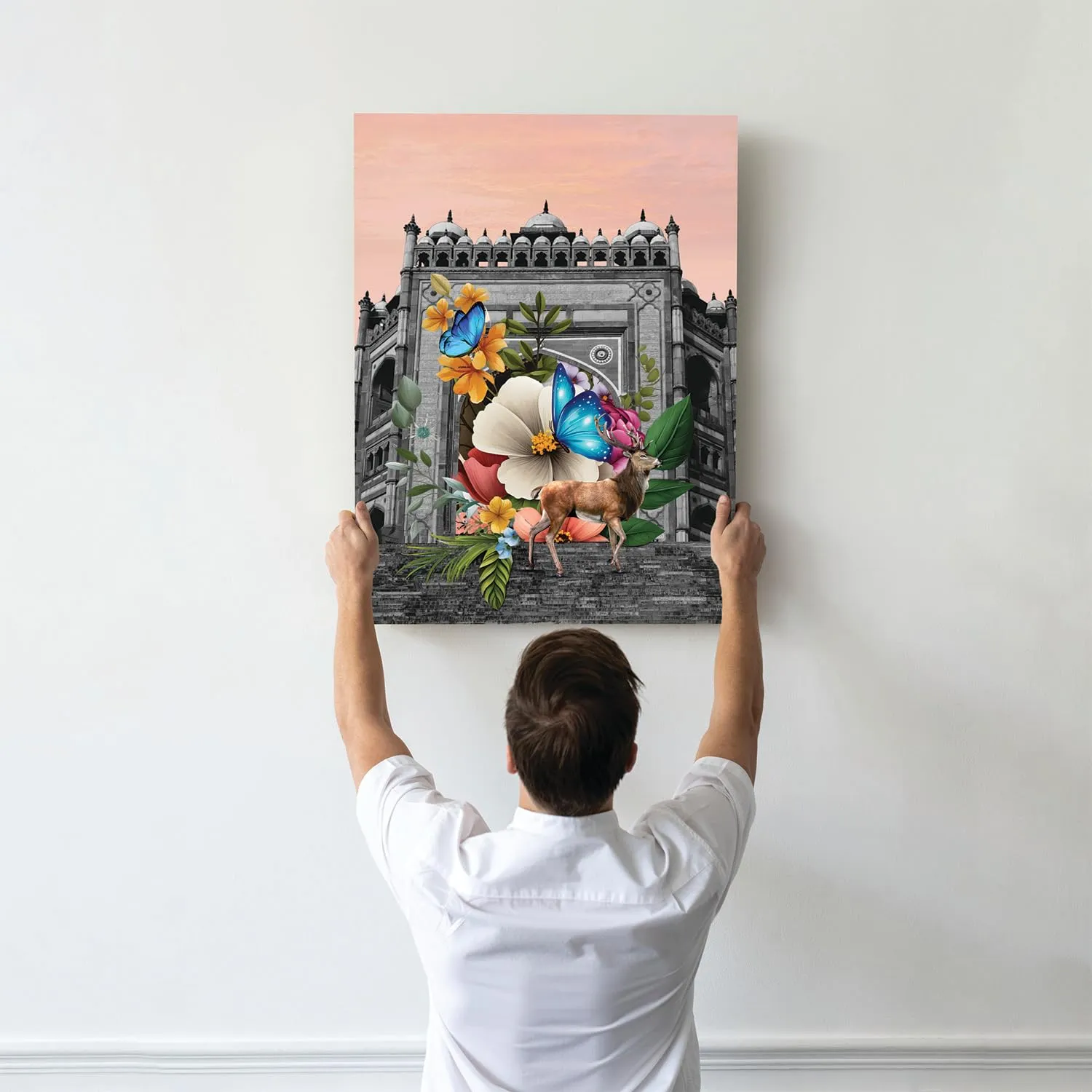 Painting Mantra Stretched On Frame Canvas Painting Taj Mahal & Char Minar Art For Living Room, Decorative Home & Wall Décor Abstract Art (Set of 3, Size: 16x22 Inch)