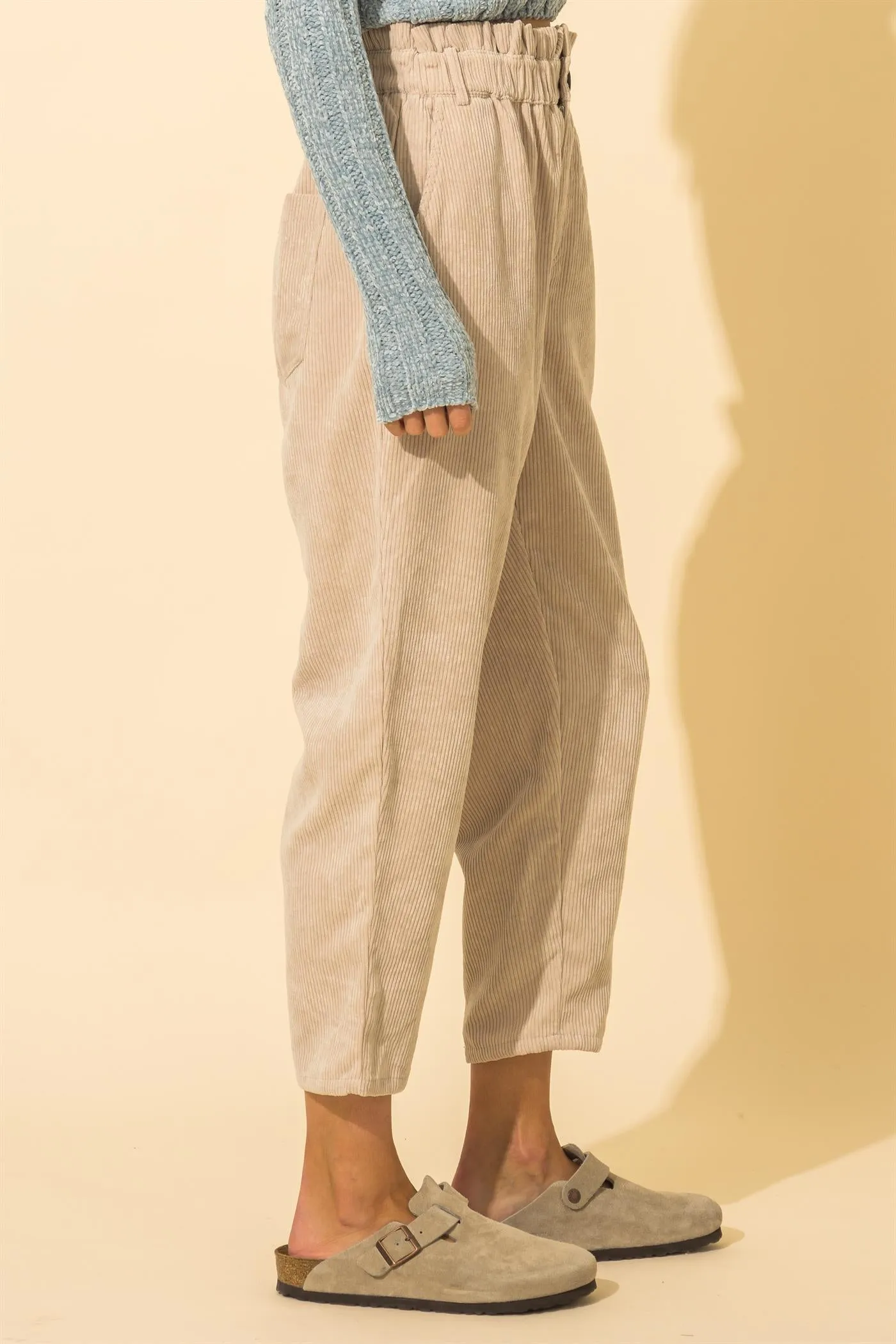 Paper Bag Waist Corduroy Pants