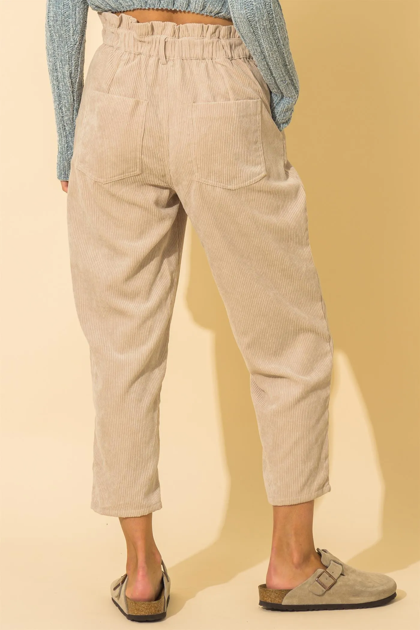 Paper Bag Waist Corduroy Pants
