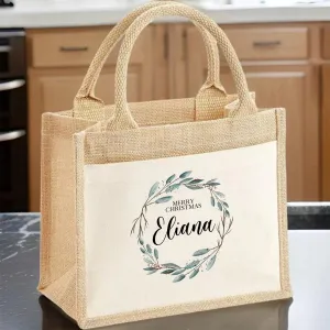 Personalised Festive Tote - Christmas Eve Gift - Teen & Friend - Winter Wreath Design