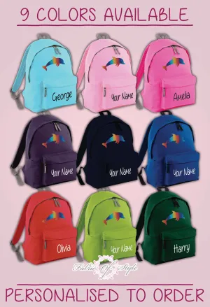 Personalised Kids Backpack - Any Name Dolphin Girls Boys Back To School Bag