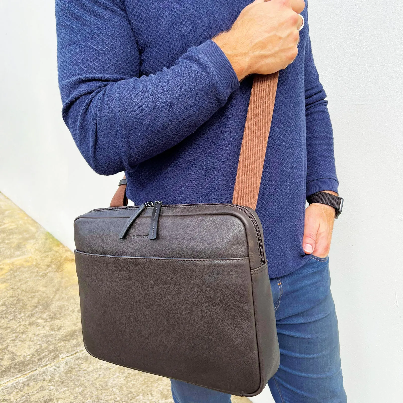 Pierre Cardin Mens Leather 13" Laptop Bag (Brown)