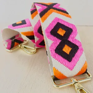 Pink and Orange Diamond Woven Bag Strap