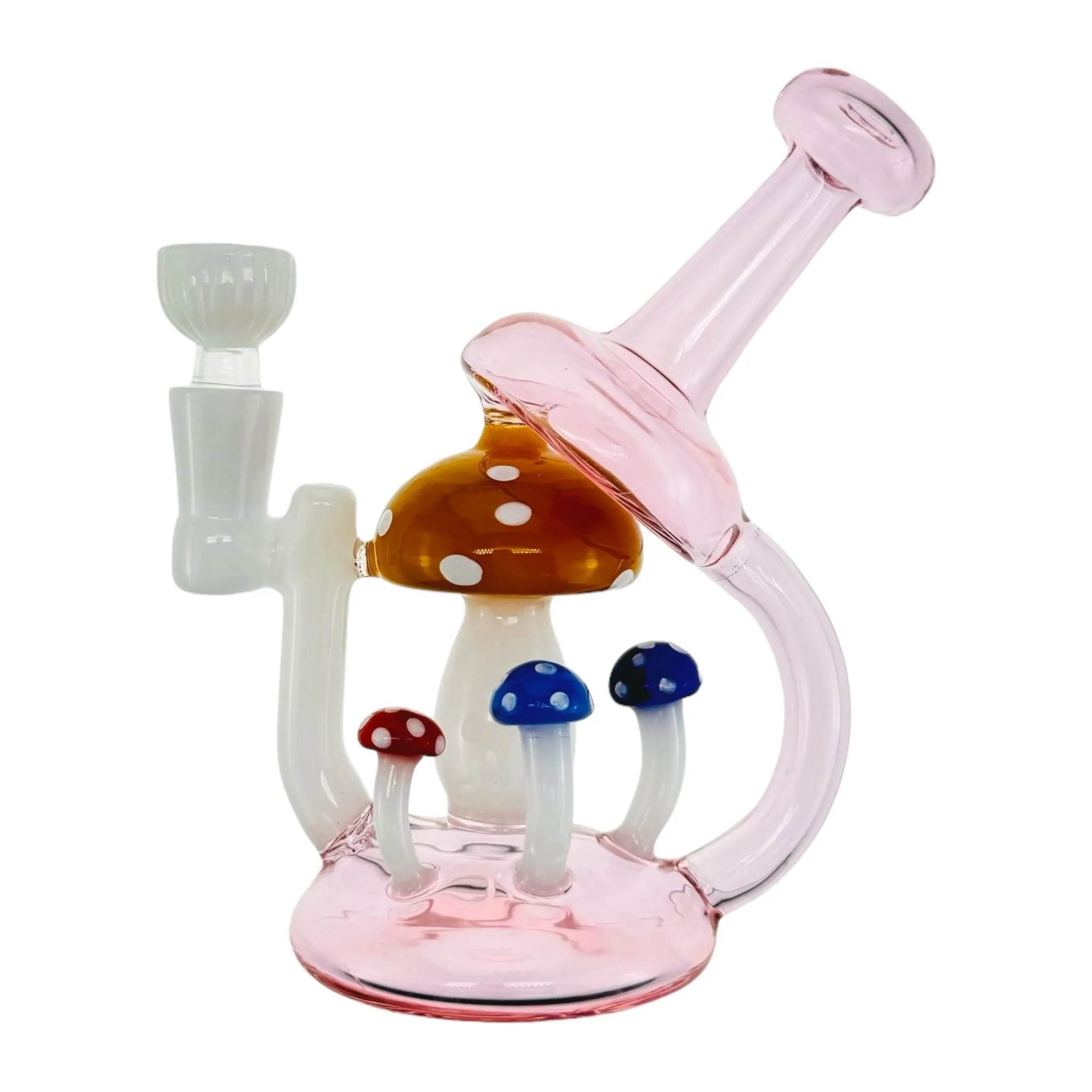 Pink And White Bong With Colorful Mushrooms