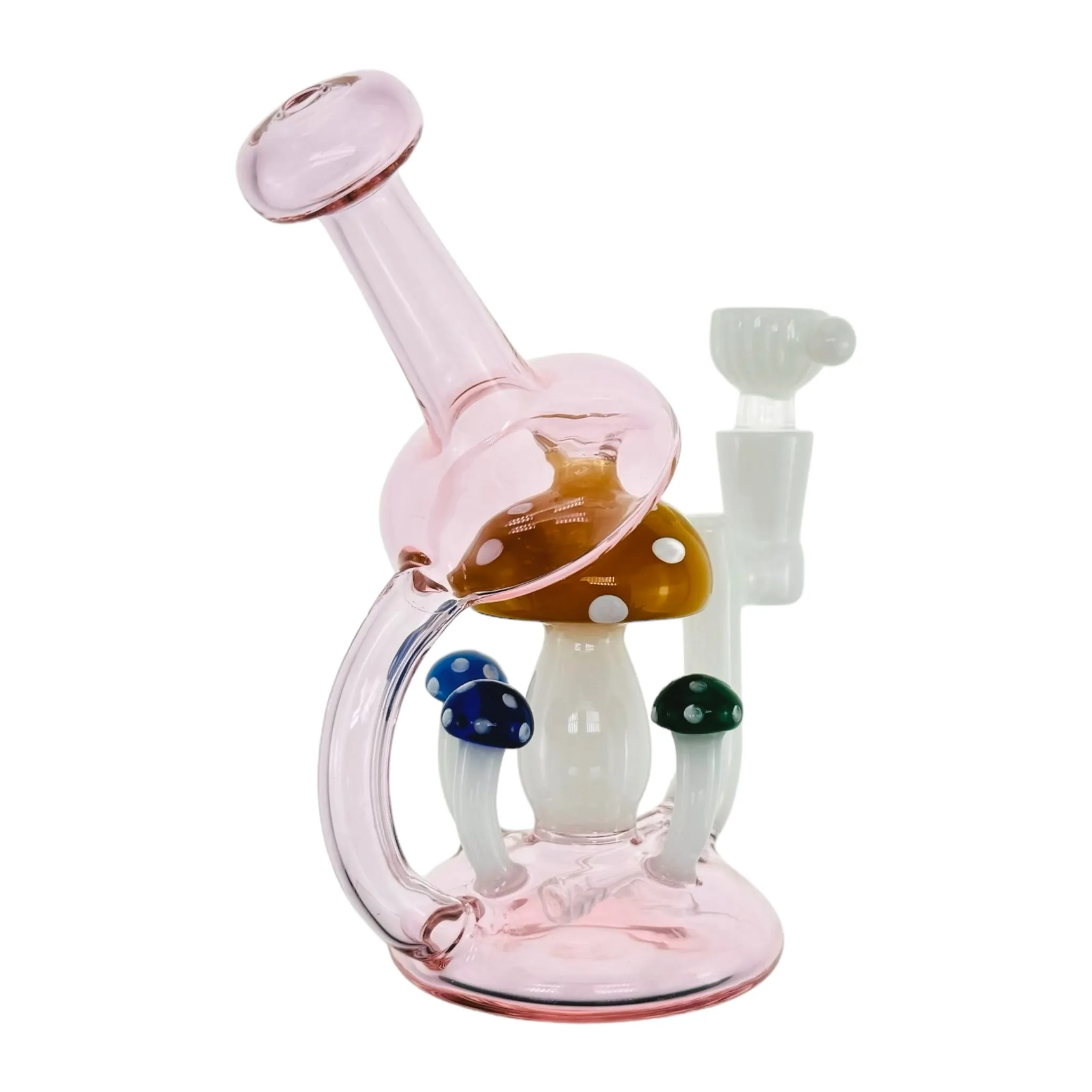 Pink And White Bong With Colorful Mushrooms
