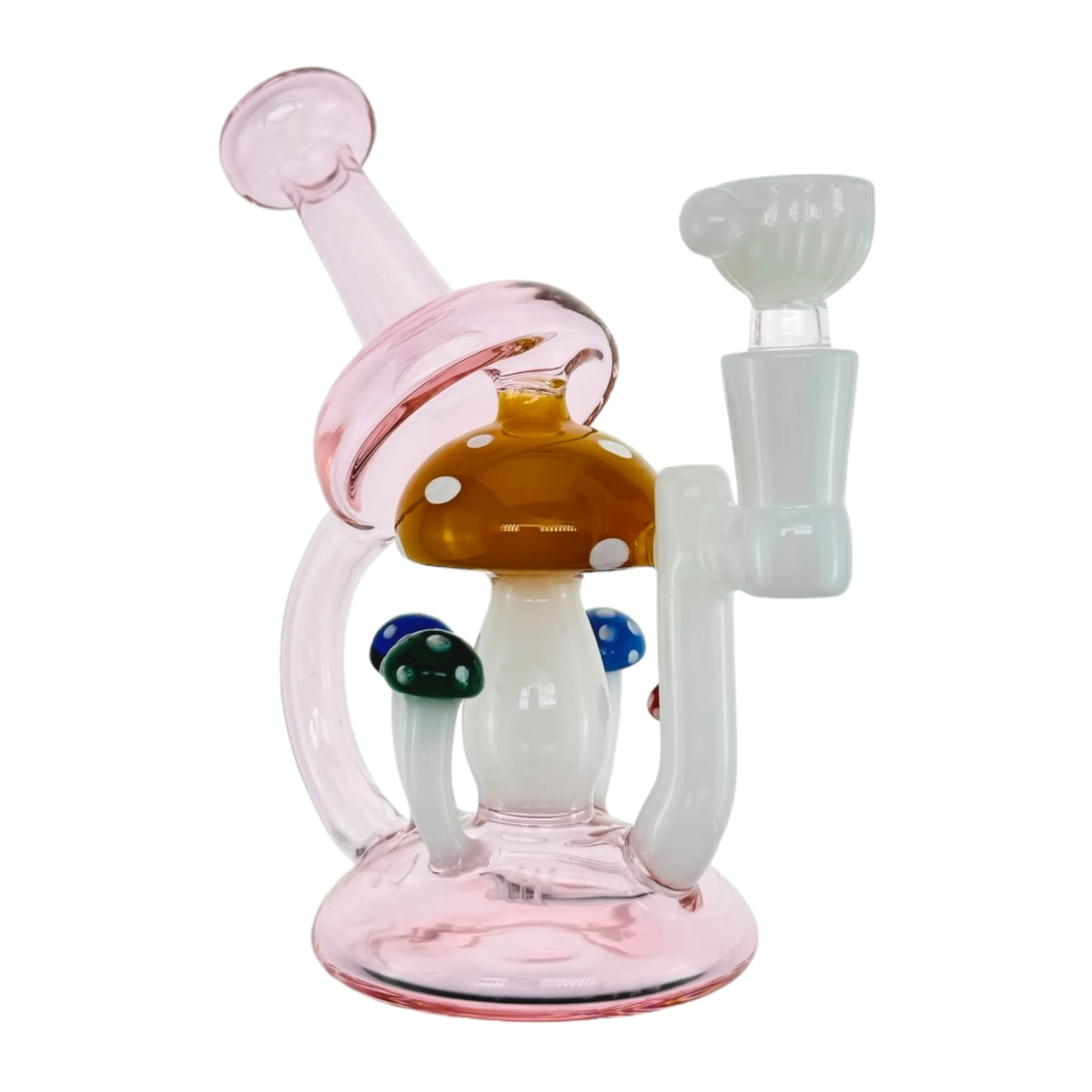 Pink And White Bong With Colorful Mushrooms