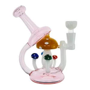 Pink And White Bong With Colorful Mushrooms