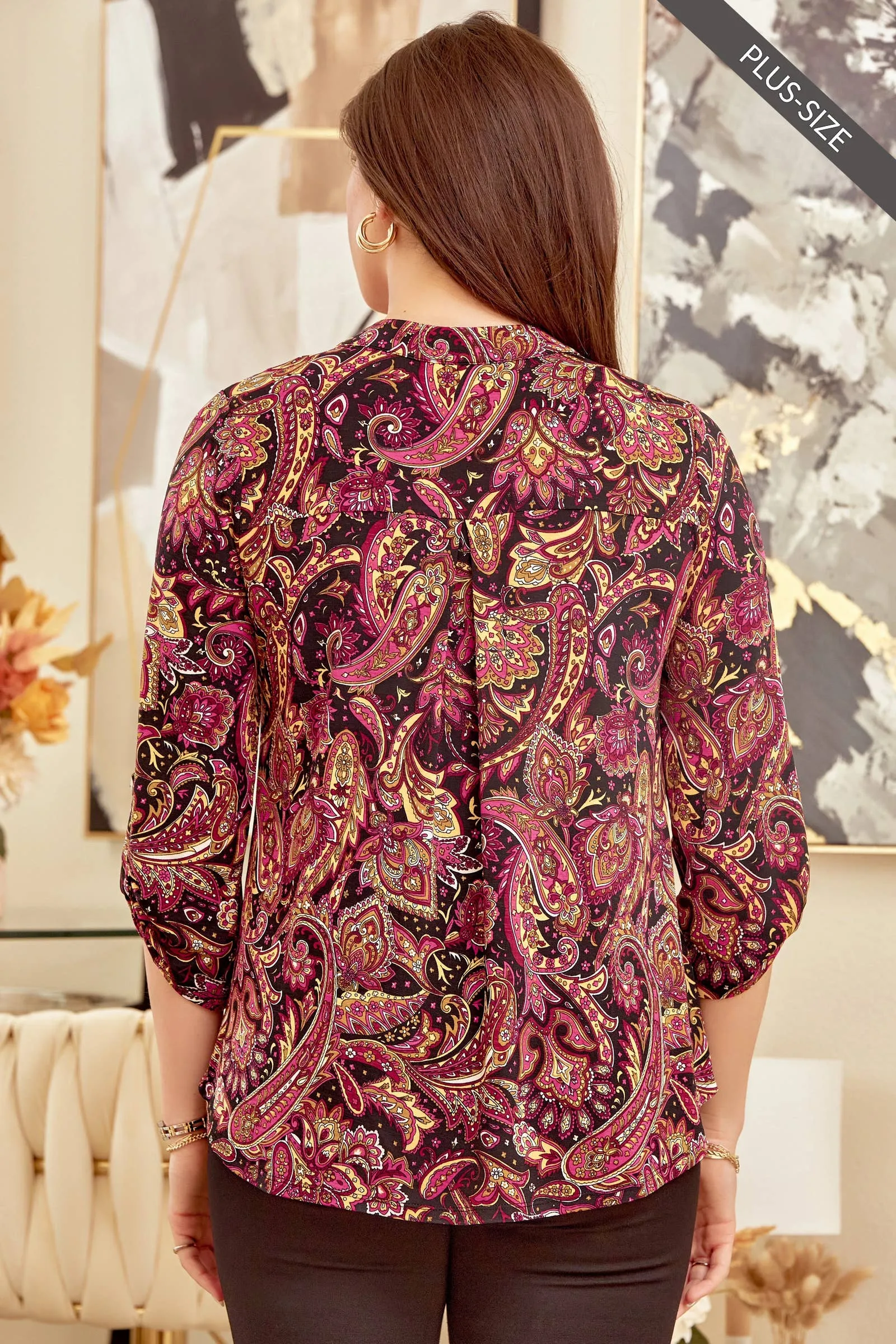 PLUS SIZE Lizzy Black Wrinkle Free 3/4 Sleeve Top