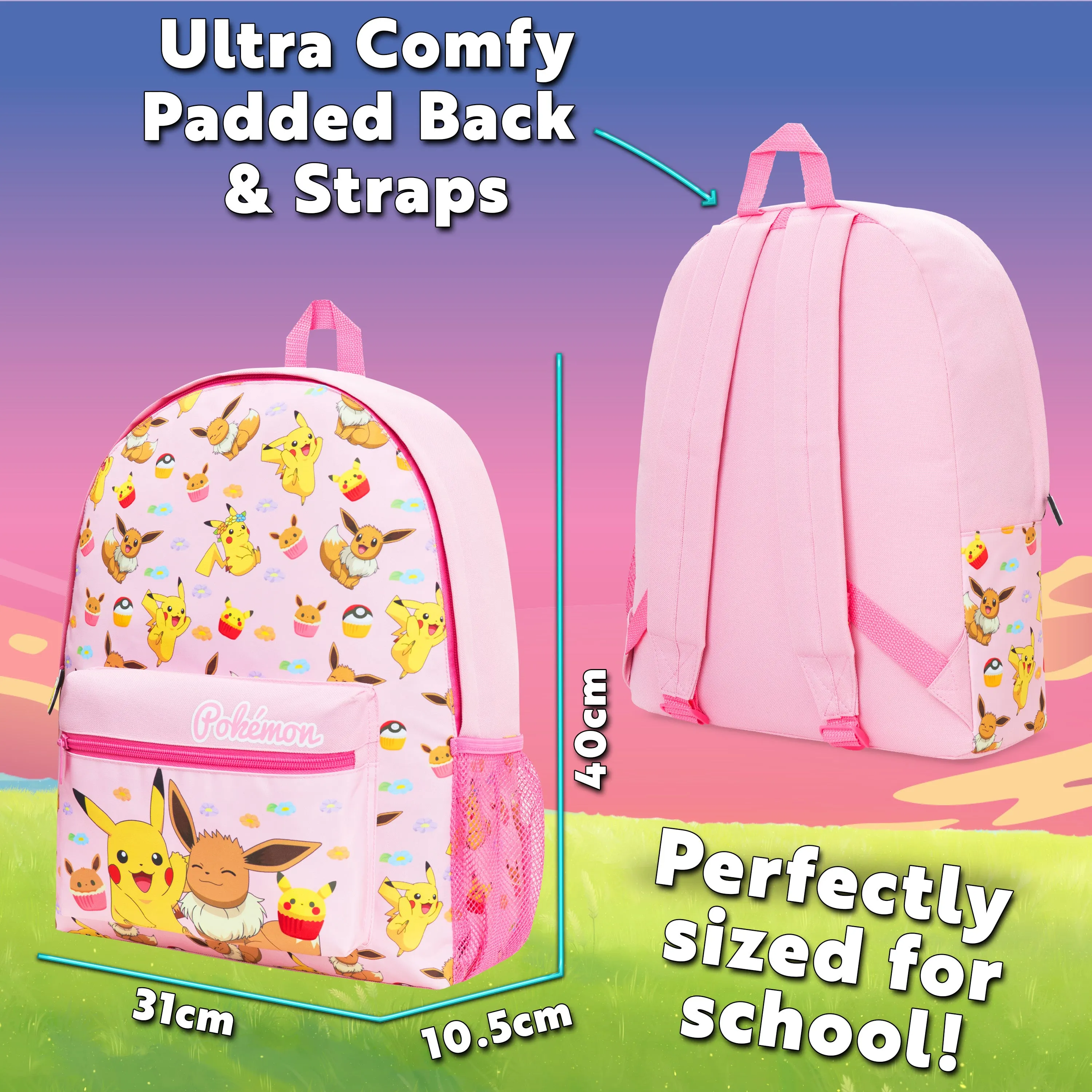 Pokemon Backpack Kids School Bag Boys Girls Teens Pikachu Eevee Pokeball