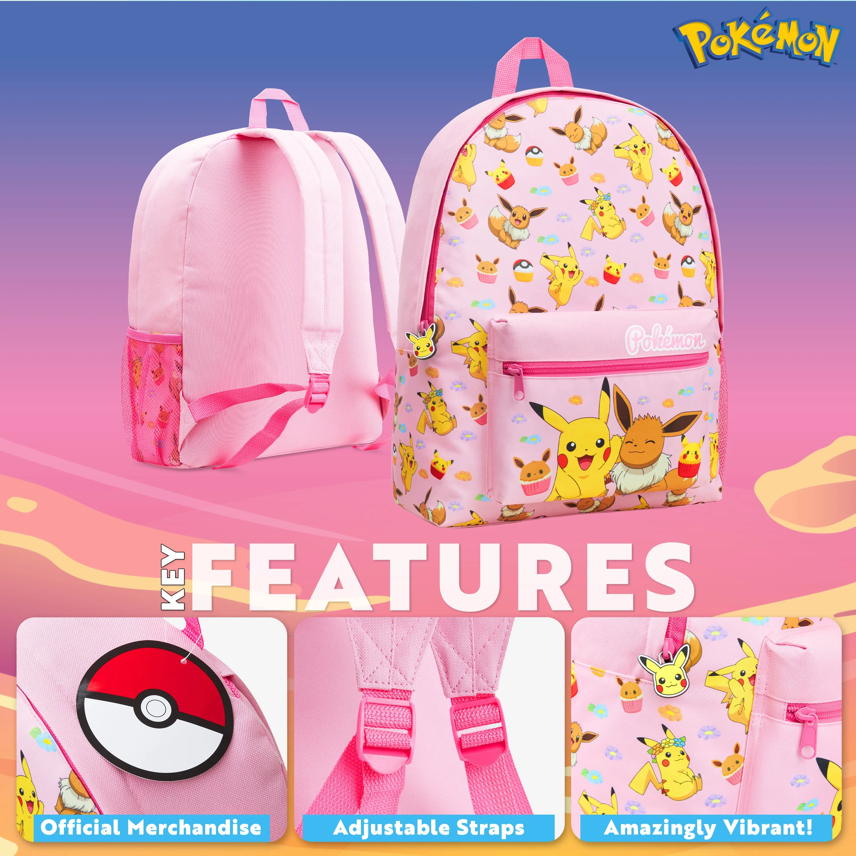 Pokemon Backpack Kids School Bag Boys Girls Teens Pikachu Eevee Pokeball
