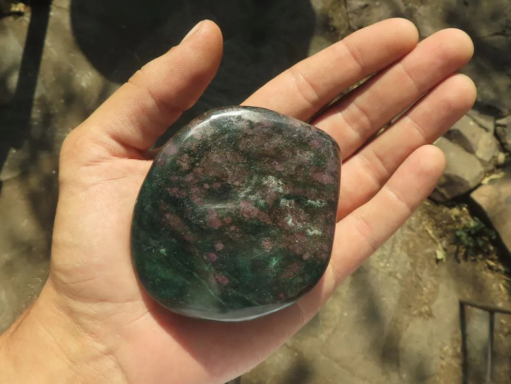 Polished Rare Fluorescent Green Verdite Ruby Corundum Free Forms x 4 From Zimbabwe