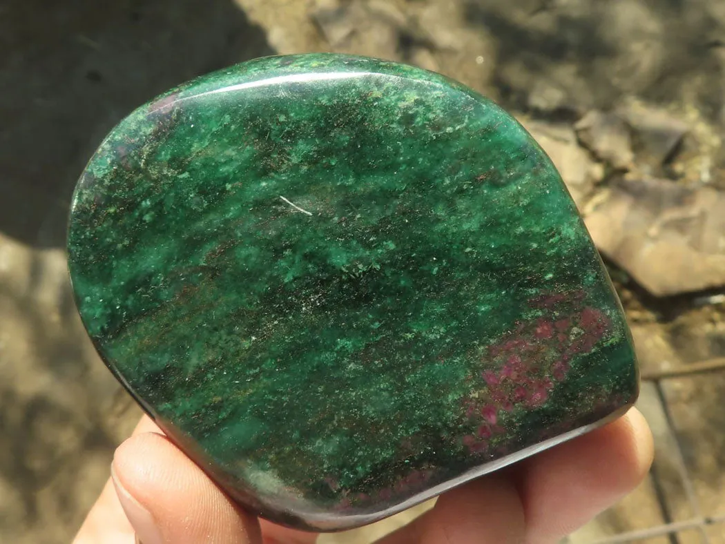 Polished Rare Fluorescent Green Verdite Ruby Corundum Free Forms x 4 From Zimbabwe