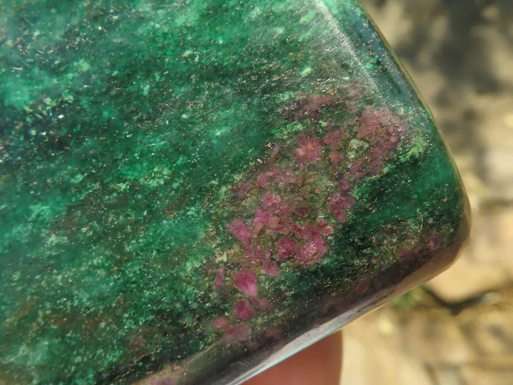 Polished Rare Fluorescent Green Verdite Ruby Corundum Free Forms x 4 From Zimbabwe