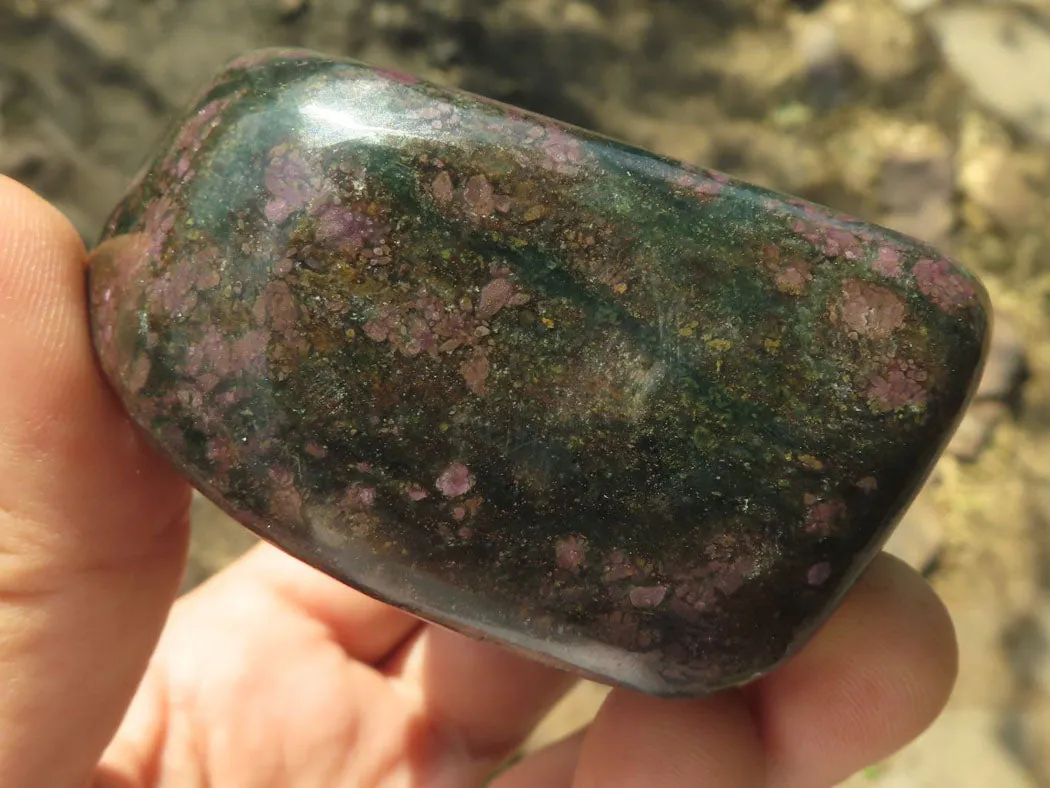 Polished Rare Fluorescent Green Verdite Ruby Corundum Free Forms x 4 From Zimbabwe