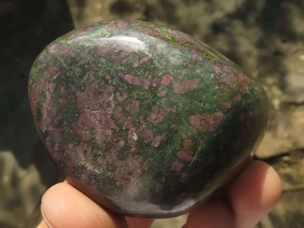Polished Rare Fluorescent Green Verdite Ruby Corundum Free Forms x 4 From Zimbabwe