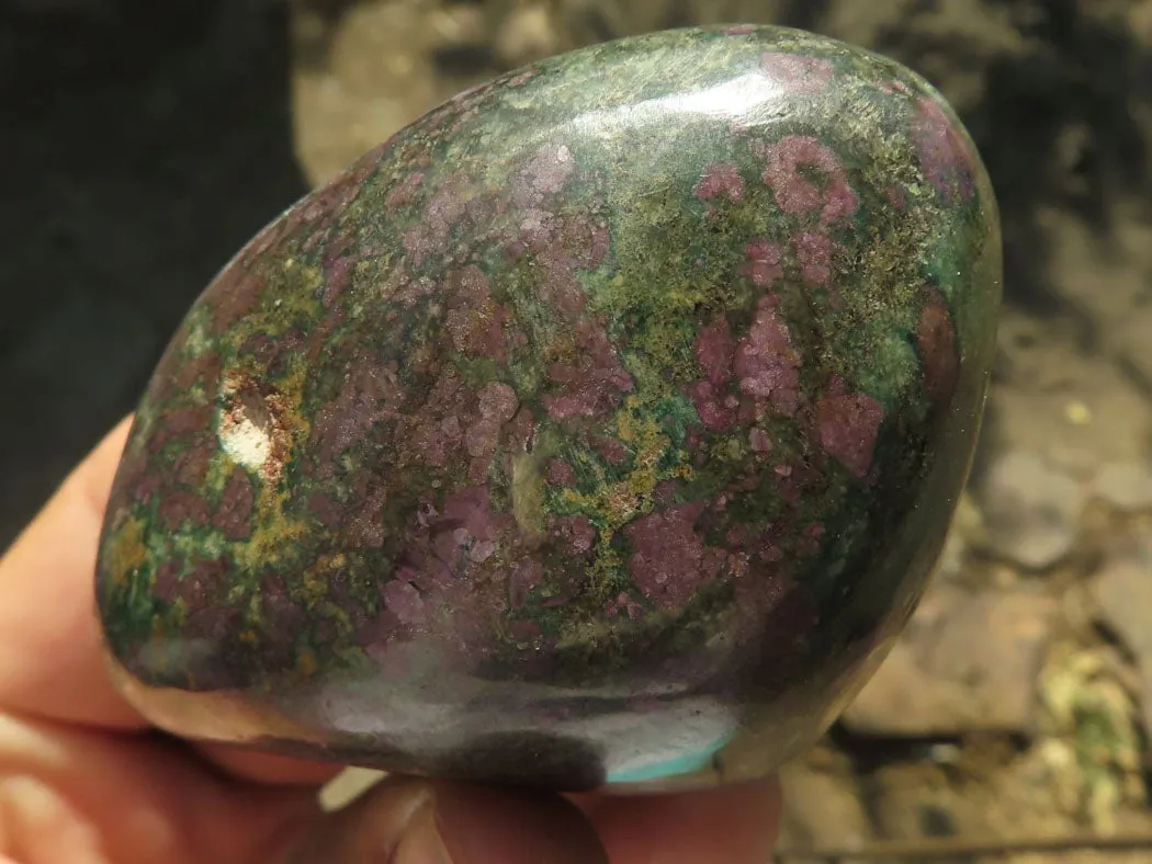 Polished Rare Fluorescent Green Verdite Ruby Corundum Free Forms x 4 From Zimbabwe