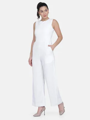 Poly Crepe Lined Jumpsuit - White