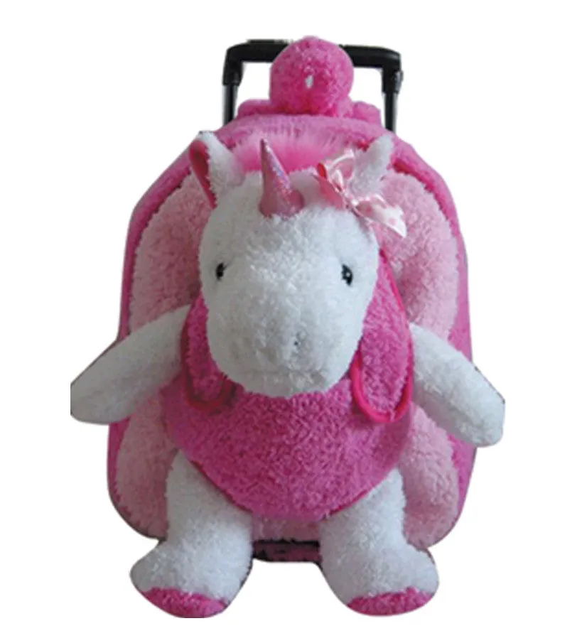 Popatu Kid's HotPink Stuffed Animal Unicorn Rolling Backpack with Removable Plush