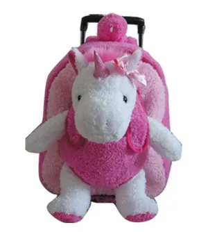 Popatu Kid's HotPink Stuffed Animal Unicorn Rolling Backpack with Removable Plush