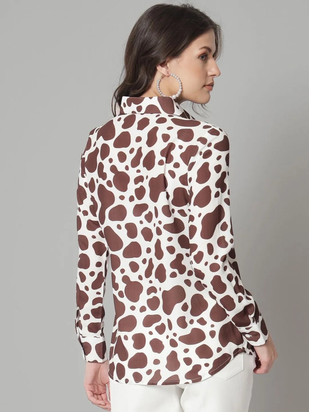 Printed Collared Shirt- Brown