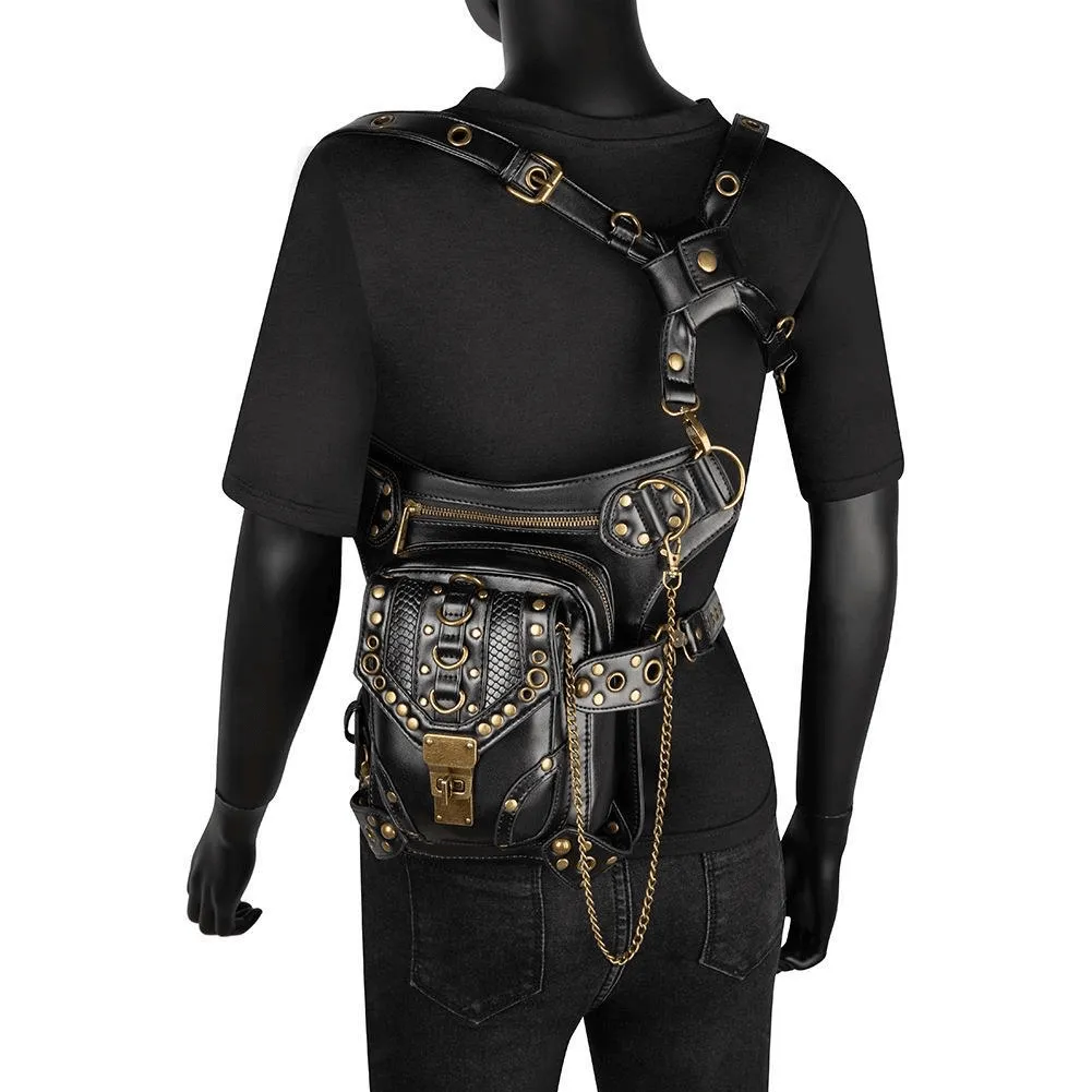 Punk Rivets Chain Shoulder Waist Bag / Women's Motorcycle Leg Bag