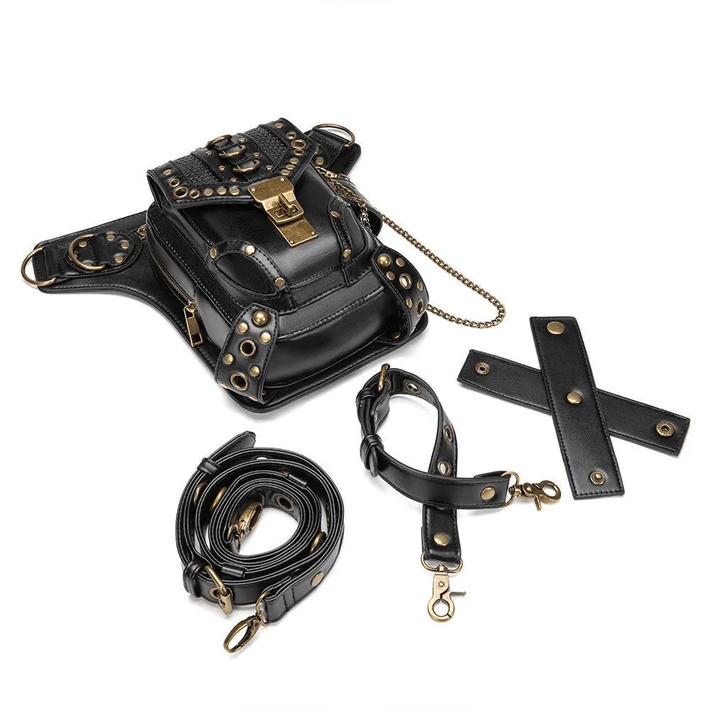 Punk Rivets Chain Shoulder Waist Bag / Women's Motorcycle Leg Bag