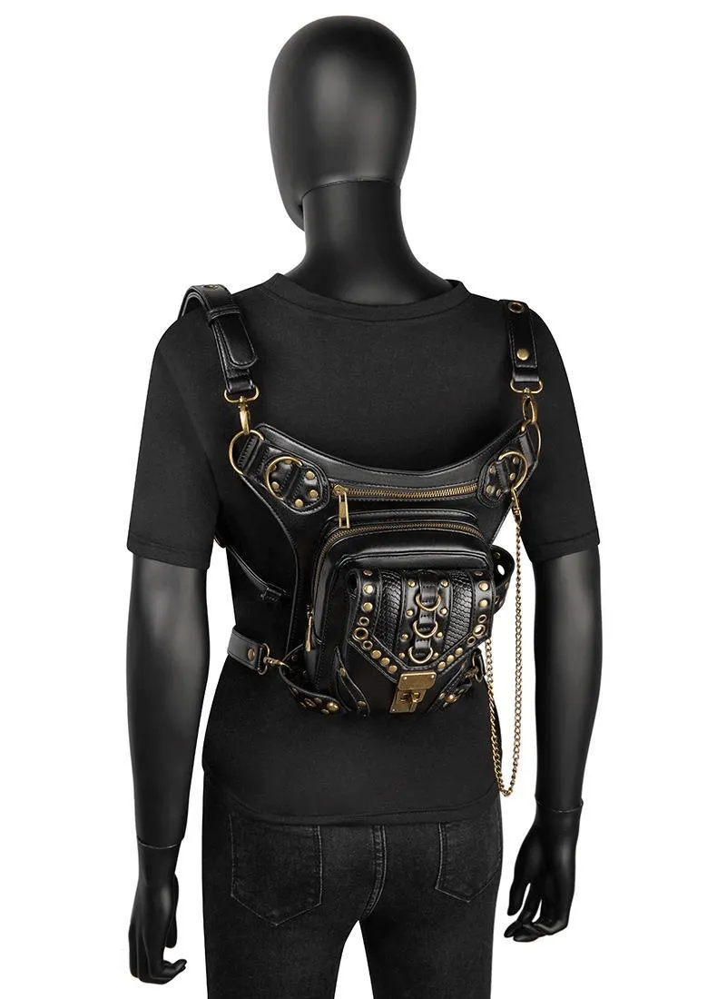 Punk Rivets Chain Shoulder Waist Bag / Women's Motorcycle Leg Bag
