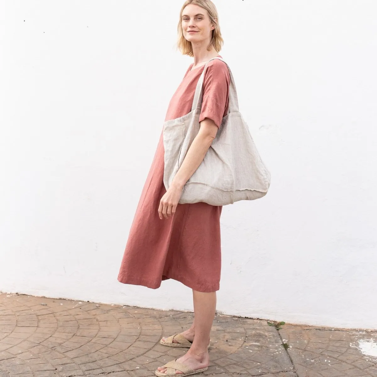R: Linen Tote Bag (Color: Mid Sand Gingham)