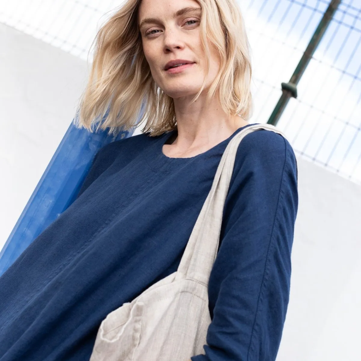R: Linen Tote Bag (Color: Mid Sand Gingham)