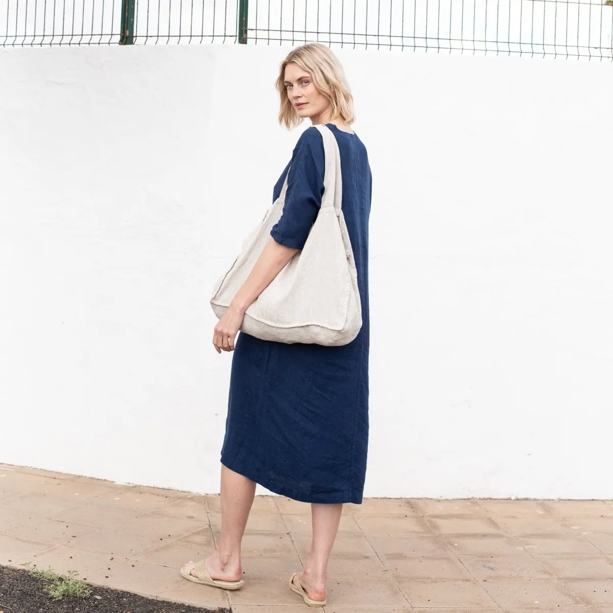 R: Linen Tote Bag (Color: Mid Sand Gingham)