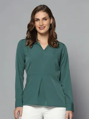 Regular Fit Collared Crepe Top - Green