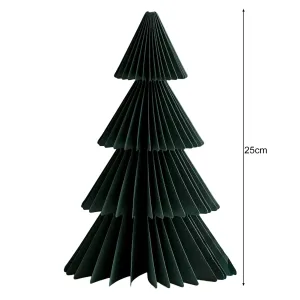 relaxed Paper Christmas Tree 3D Honeycomb Paper Xmas Tree Ornament Rustic Tabletop Centerpiece for Office Home School Decor-White Dark Green