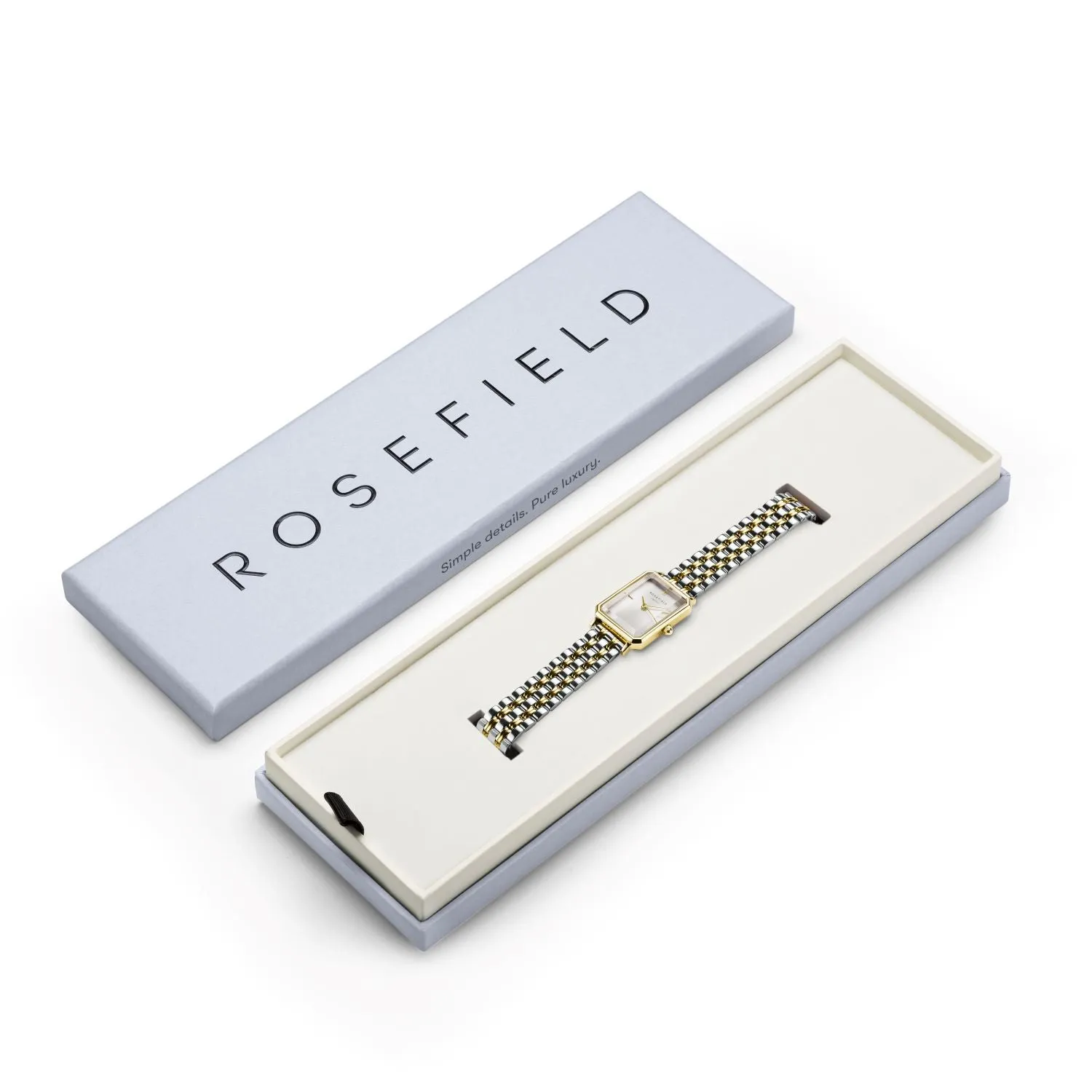 Rosefield Octagon XS White Sunray Steel Duotone Silver Gold Watch OWDSG-O62