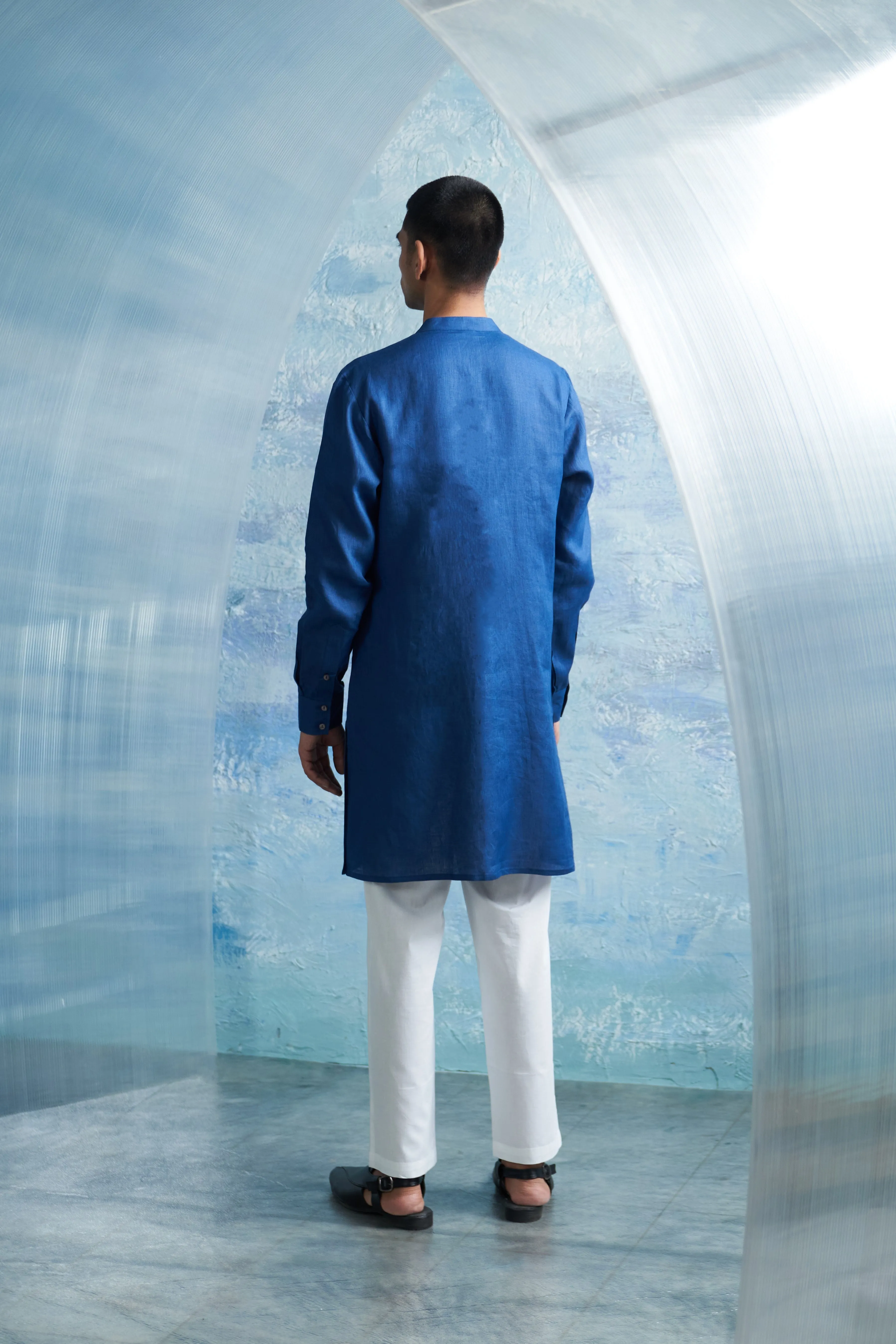 Royal Blue Placket Kurta Set