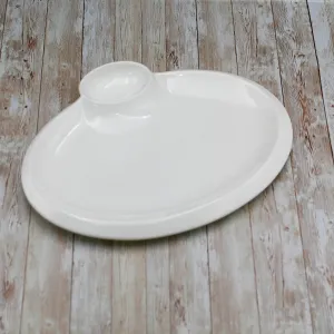Set Of 3 White Oval Platter With Sauce Compartment 16" inch | 40 Cm