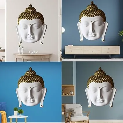 Shawshank 3 Feet Buddha Face Wall Hanging Mural Showpiece for Home Entrance Decor, Office, Study Room - Idol Statue Shri Buddha face Wall Mount(white)