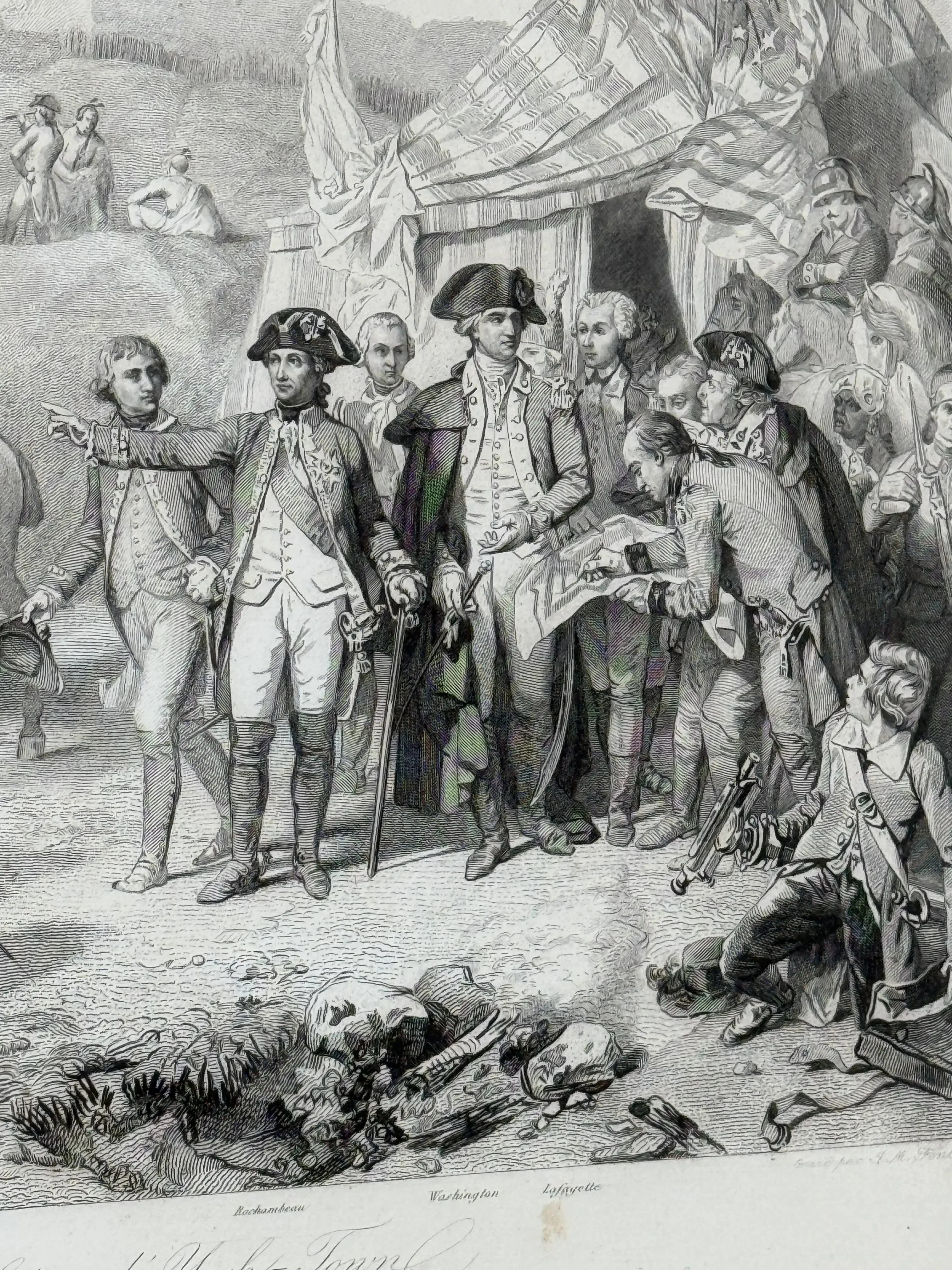Siege of Yorktown - Surrender of Cornwallis  — Steel engraving from France — Framed 1860 print