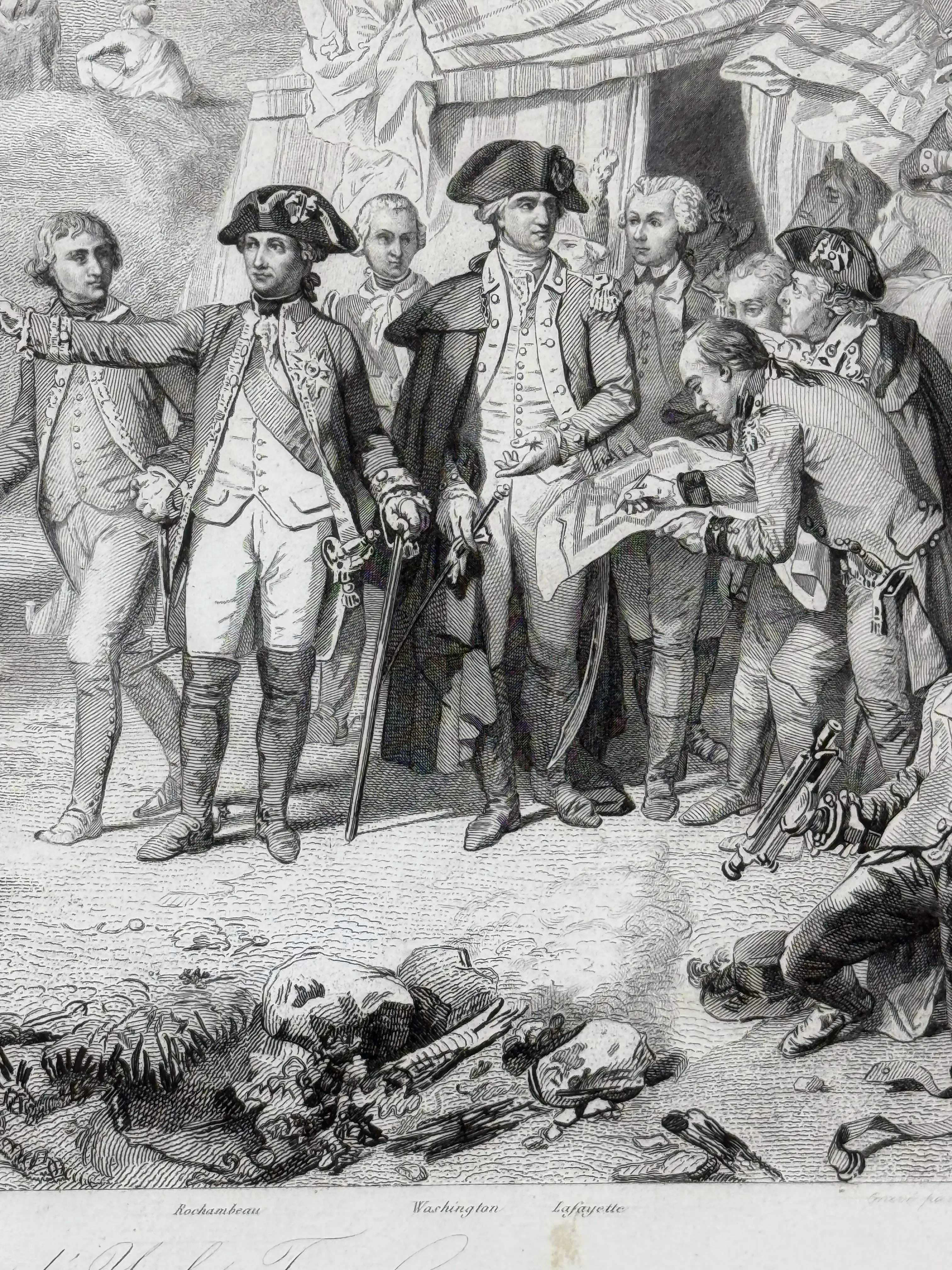 Siege of Yorktown - Surrender of Cornwallis  — Steel engraving from France — Framed 1860 print