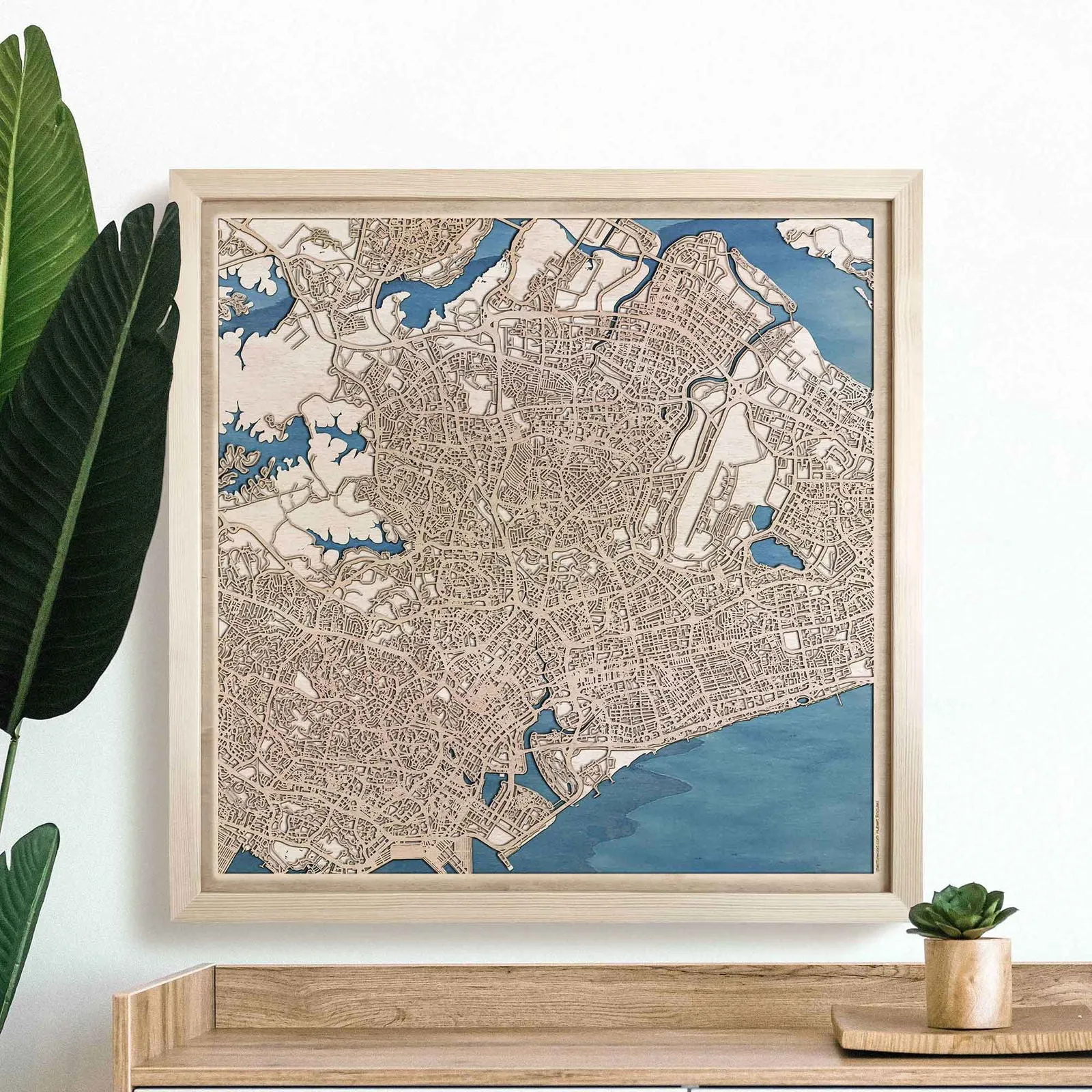 Singapore Wooden Map