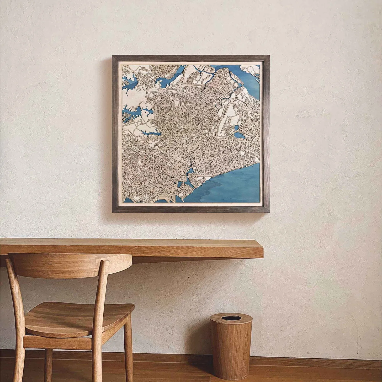 Singapore Wooden Map