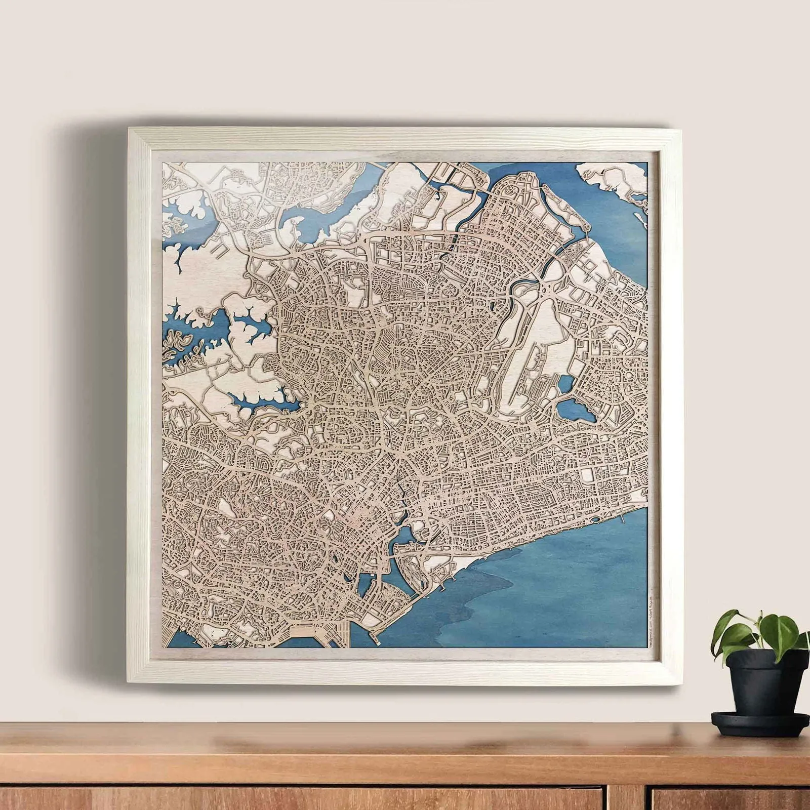 Singapore Wooden Map