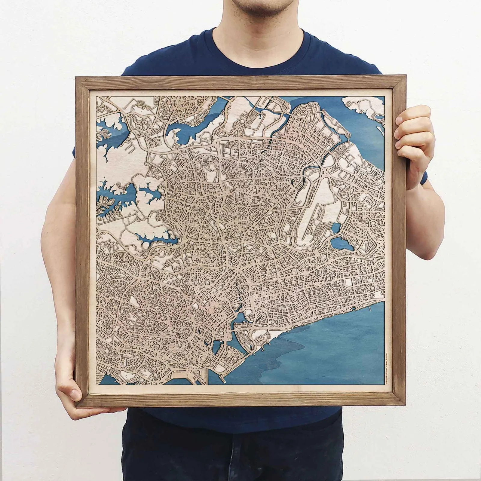 Singapore Wooden Map