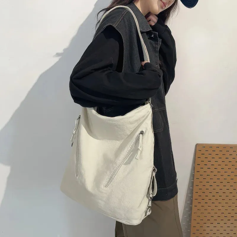 Single-shoulder and double-shoulder dual-purpose canvas bag