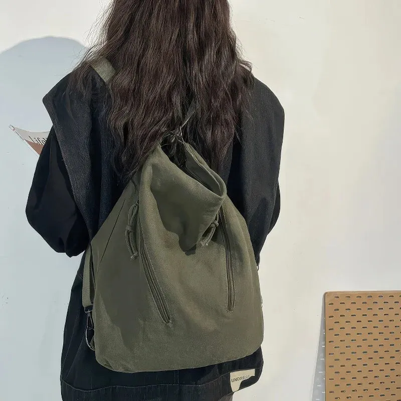 Single-shoulder and double-shoulder dual-purpose canvas bag