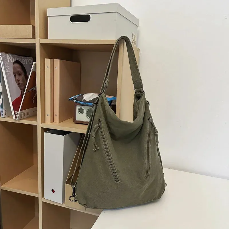Single-shoulder and double-shoulder dual-purpose canvas bag