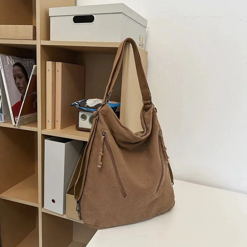 Single-shoulder and double-shoulder dual-purpose canvas bag